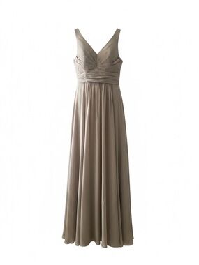 Bridesmaids V-Neck Taupe Chiffon Evening Dress - Great for Fall wedding!